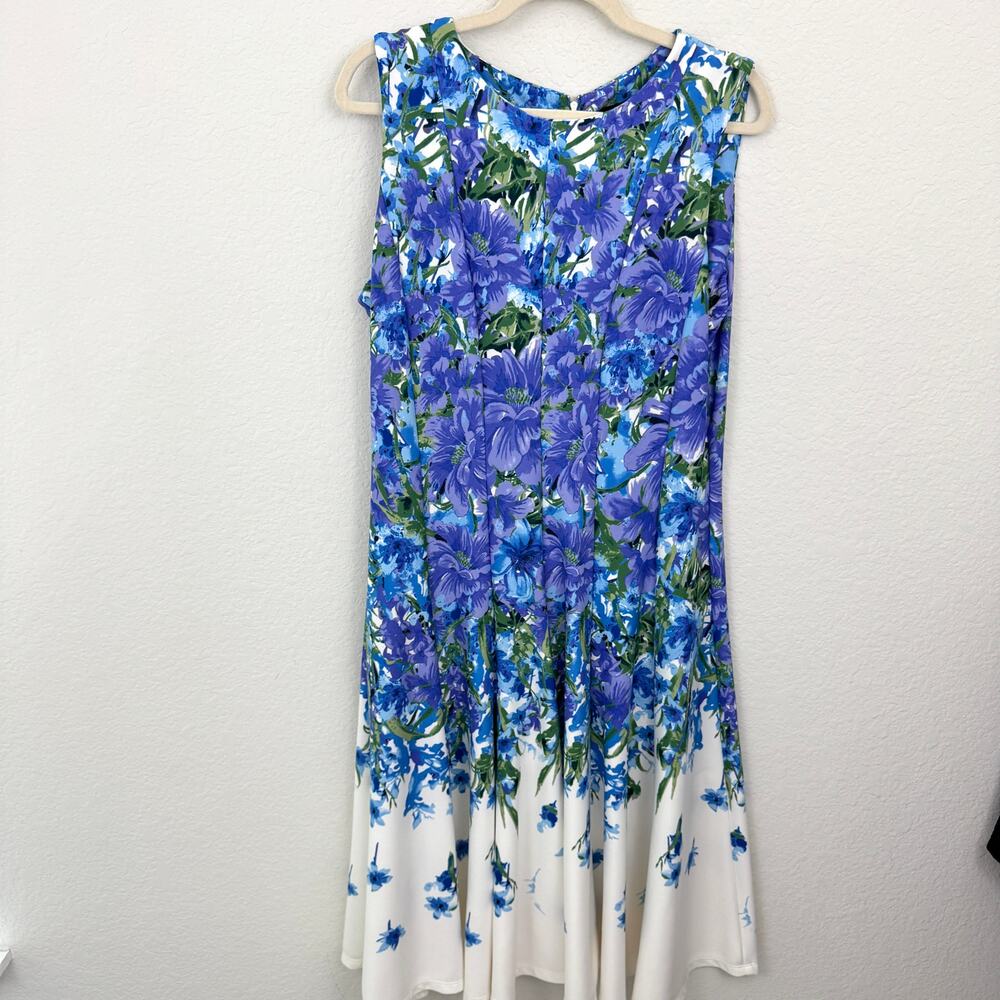 Maison Tara Blue and Green Floral Midi Dress